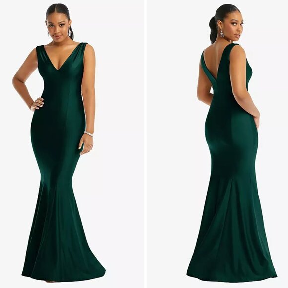 Small - CYNTHIA & SAHAR - Satin Mermaid Dress Slight Train Green NEW $326 msrp